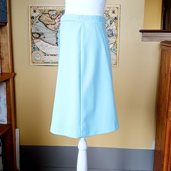 VINTAGE SKIRT SKORT button front light blue Russ mod polyester retro women Small - Picture 3 of 10